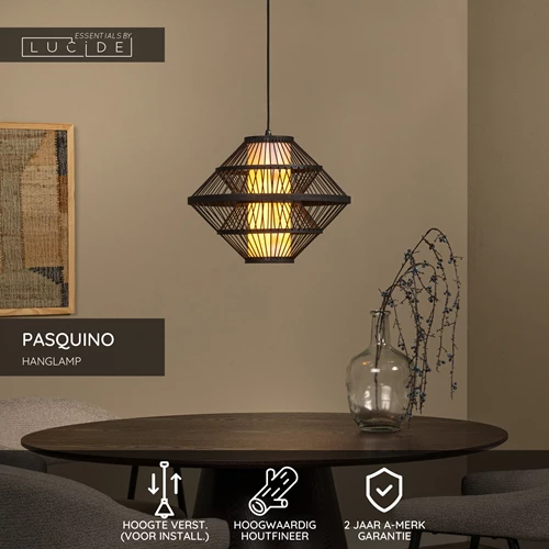 Lucide PASQUINO - Hanglamp - Ø 40 cm - 1xE27 - Zwart | Essential - USP